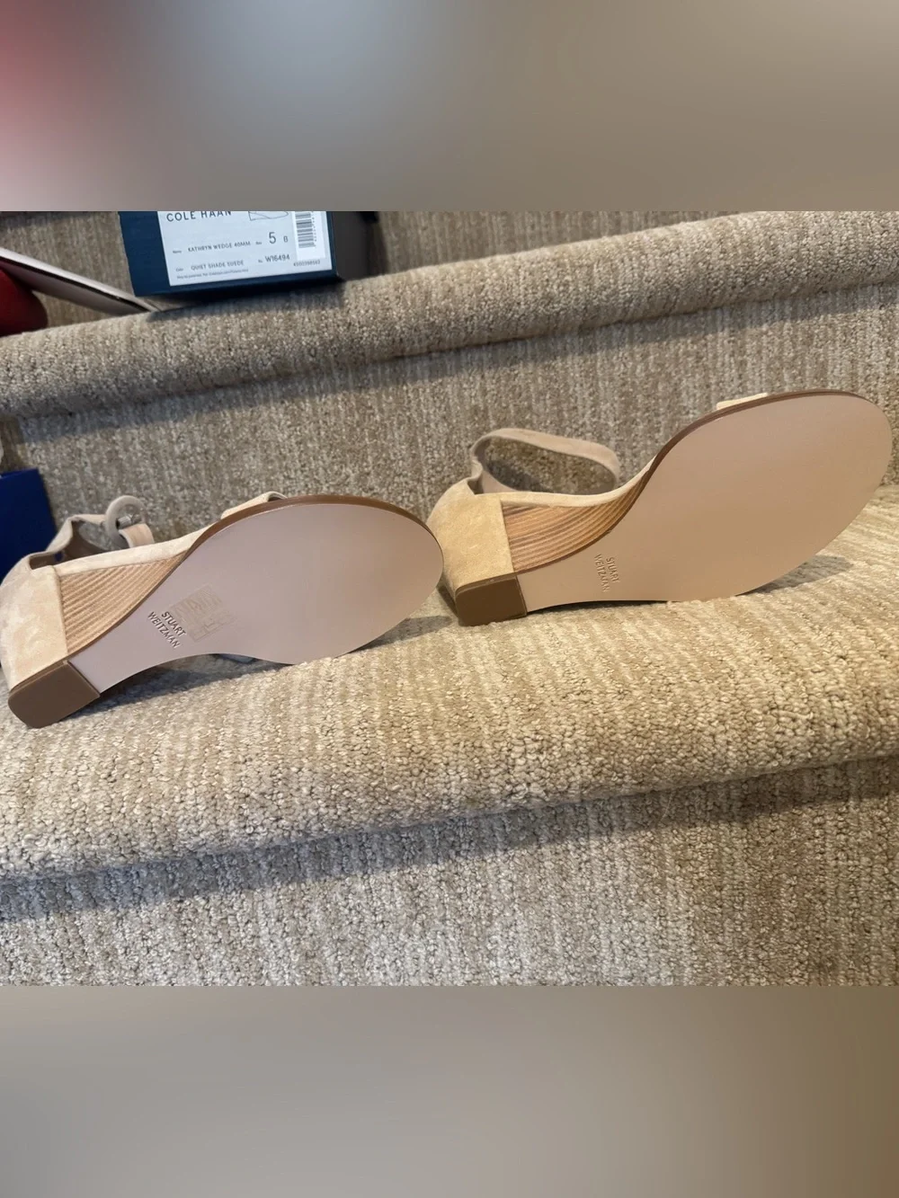 NEW, Never worn Stuart Weitzman Beige Suede Ankle-Strap Sandals - Picture 6 of 10